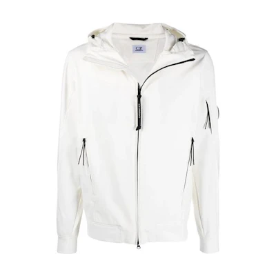 C.P. Company White Solid Color Hooded Zip-Up Jacket 10CMOW014A005968A103