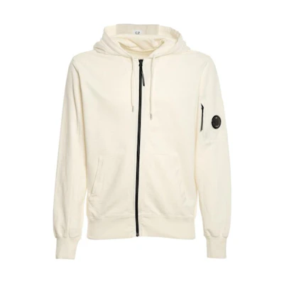 C.P. Company White Solid Color Hooded Zip-Up Jacket 10CMSS044A002246G103
