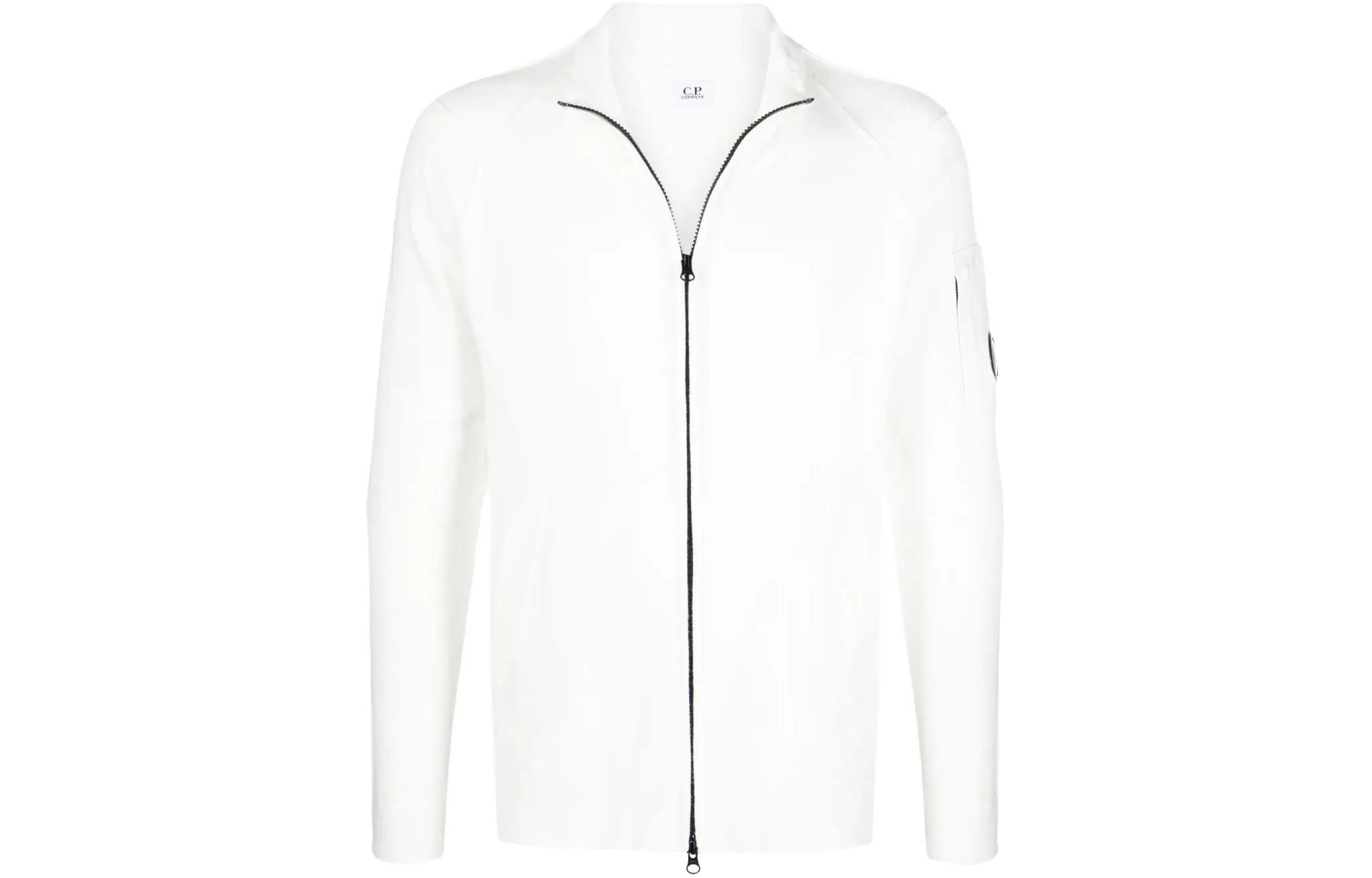 C.P. Company White Zip-Up Jacket with Solid Logo Design 12CMKN144A004037A-103