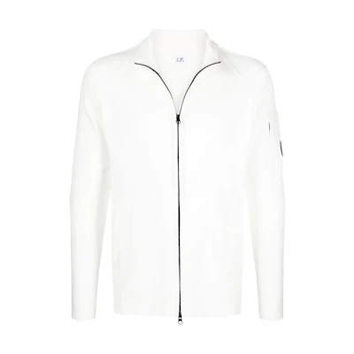C.P. Company White Zip-Up Jacket with Solid Logo Design 12CMKN144A004037A-103