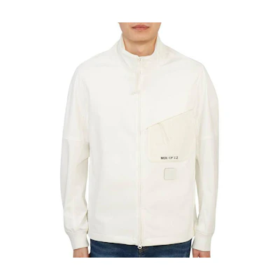 C.P. Company White Zip-Up Stand Collar Logo Print Jacket 12CMOW065A005968A103