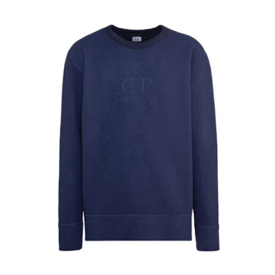 C.P. Company Wool Polar Fleece Logo Sweatshirt Navy Blue Crewneck 15CMSS320A006619G880