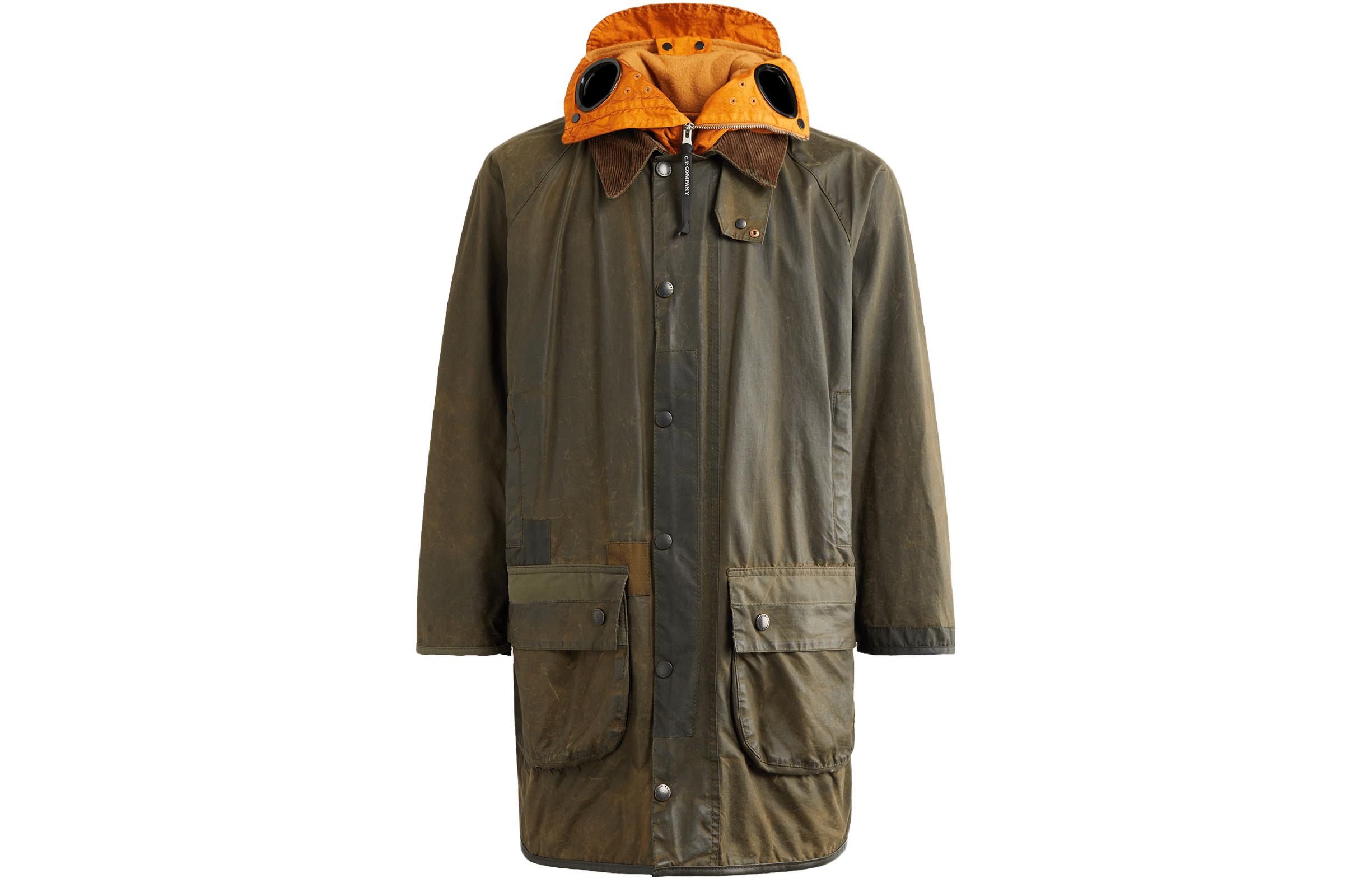 C.P. Company Barbour FW23 Goggle Hooded Patchwork Long Jacket Green Unisex 15CSOW918A009999AV01