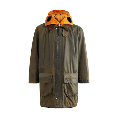 C.P. Company Barbour FW23 Goggle Hooded Patchwork Long Jacket Green Unisex 15CSOW918A009999AV01