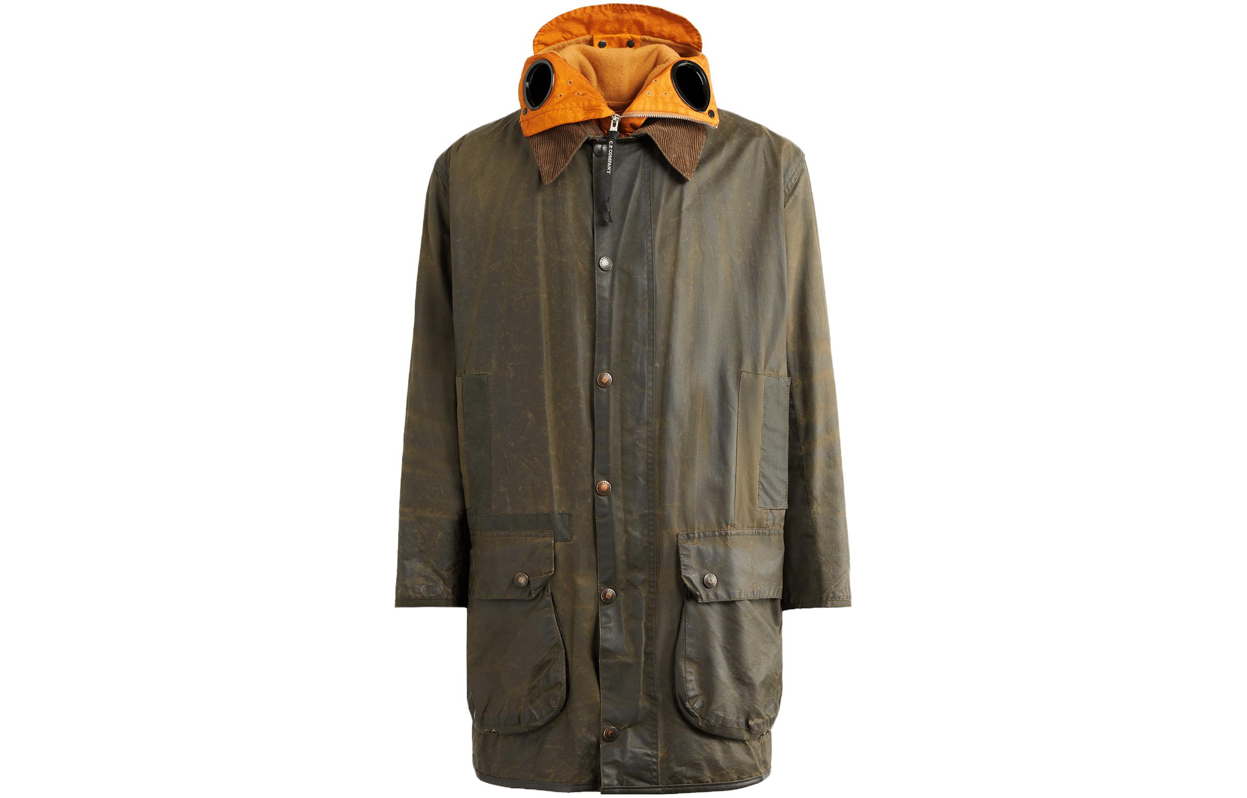 C.P. Company Barbour FW23 Goggle Lens Patchwork Green Long Hooded Jacket Unisex 15CSOW914A009999AV01