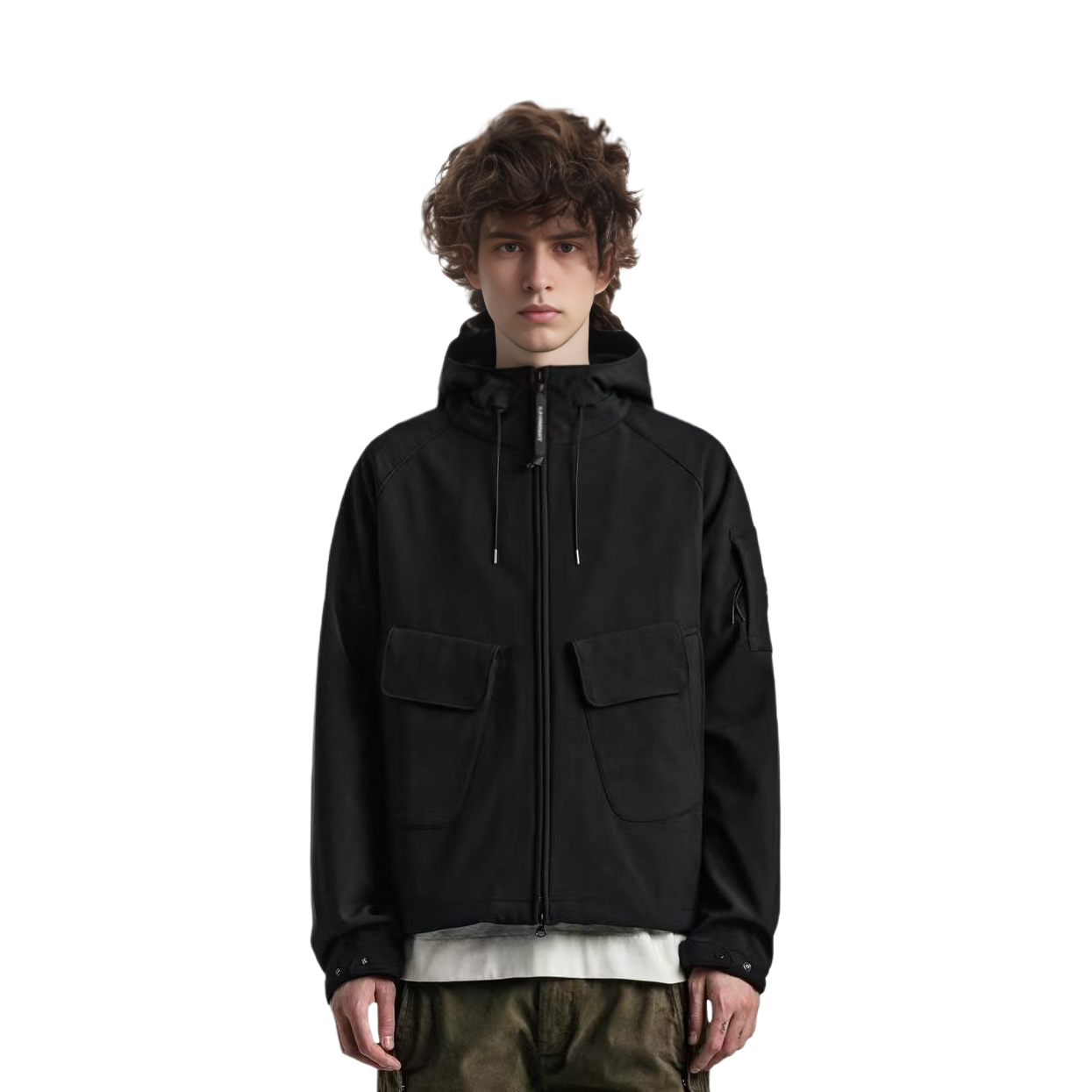 Shop C P Company FW22 Jaket Hoodie Zip Warna Solid Lelaki 13CMOW089A006097A999