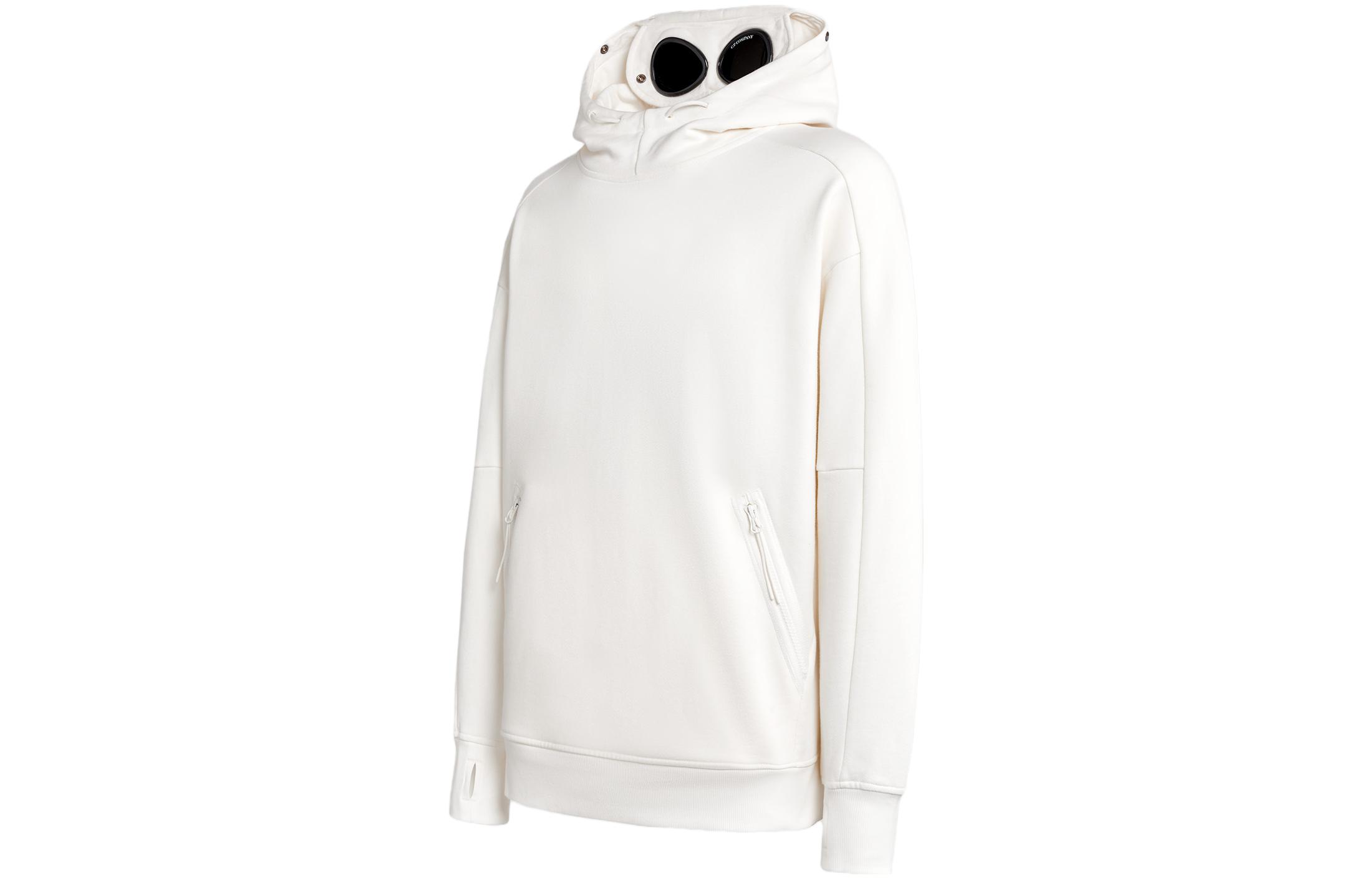 Shop Sudadera Casual Blanca C.P Company FW23 con Capucha Ajustable y Gafas. 15CMSS080A005086W103