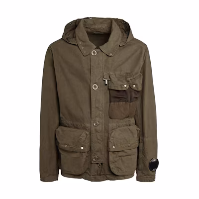 C P Company FW23 Ba-Tic Full-Zip Detachable Goggle Hooded Jacket Chestnut Brown 15CMOW151A006237M653