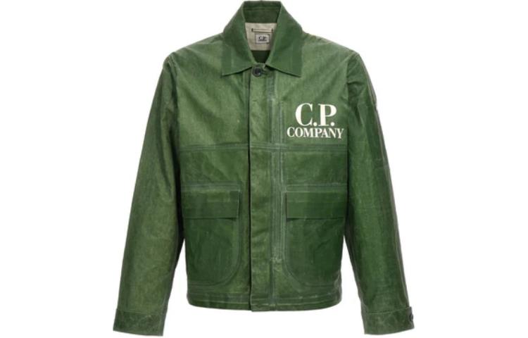 Order Jaket Zip-Up Hijau C P Company dengan Cetakan Logo dan Kolar CMOW194A110078A649