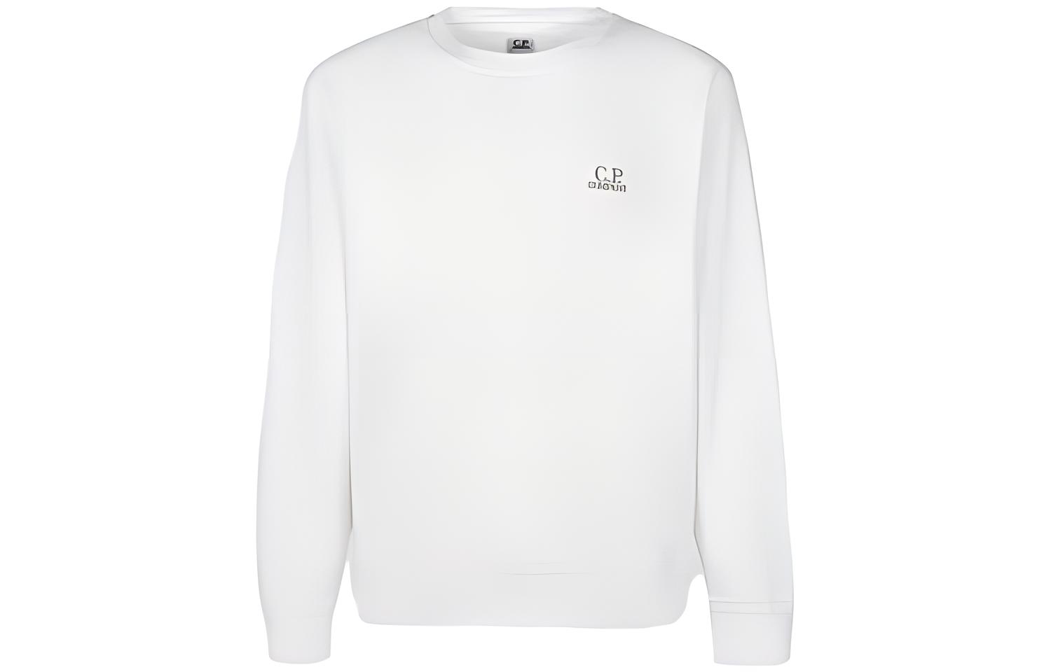 C.P Company SS23 White Sweatshirt with Solid Color and Logo Embroidery 14CMSS136B005398G103