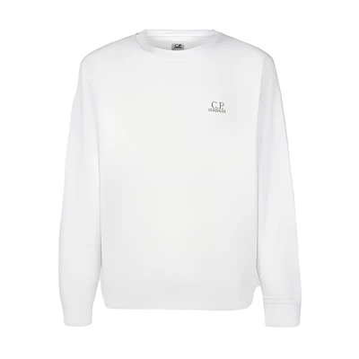 C.P Company SS23 White Sweatshirt with Solid Color and Logo Embroidery 14CMSS136B005398G103