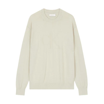 CALVIN KLEIN Beige Crewneck Logo Sweater Long Sleeve Knit. J326453-PD7
