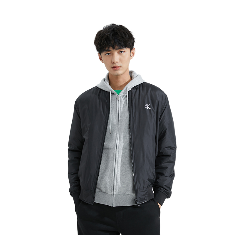 Shop Calvin Klein  Black Casual Letter Print Baseball Collar Padded Jacket J324337BEH