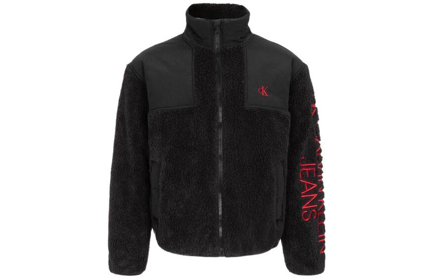 Calvin Klein  Black Fleece Jacket with Embroidery and Stand Collar. ZM02040-BEH