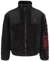 Calvin Klein Black Fleece Jacket with Embroidery and Stand Collar. ZM02040-BEH Calvin Klein Black Fleece Jacket with Embroidery and Stand Collar. ZM02040-BEH