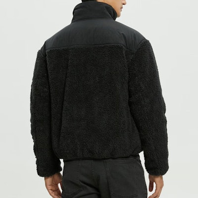 Calvin Klein Black Fleece Jacket with Embroidery and Stand Collar. ZM02040-BEH Shop Calvin Klein Black Fleece Jacket with Embroidery and Stand Collar. ZM02040-BEH