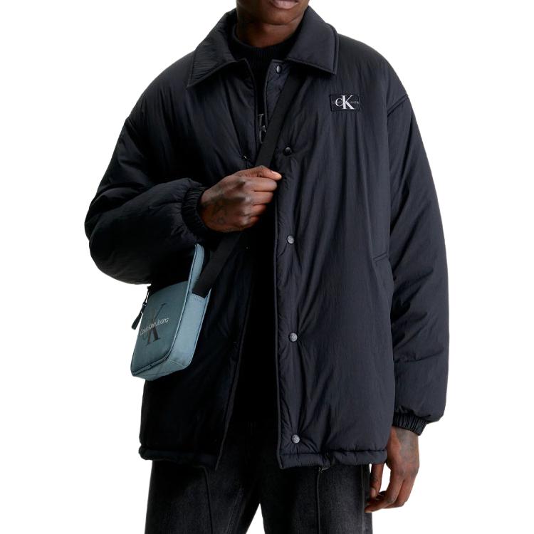 Shop Calvin Klein  Black Logo Long Sleeve Collared Jacket J30J325281-BEH