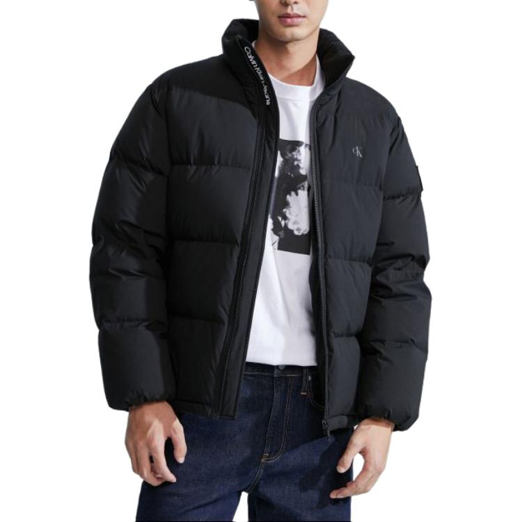 Shop CALVIN KLEIN Jaket Puffer Hitam Logo Print - Fit Santai Kasual J323229-BEH