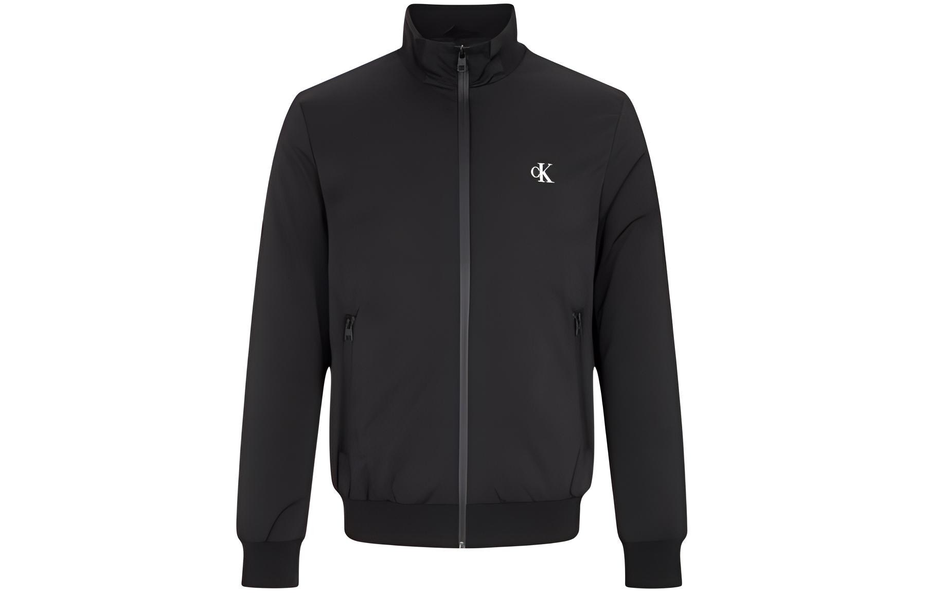 Calvin Klein  Black Stand Collar Letter Print Zip-Up Cotton Jacket J323062-BEH