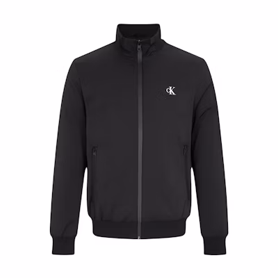 Calvin Klein Black Stand Collar Letter Print Zip-Up Cotton Jacket J323062-BEH