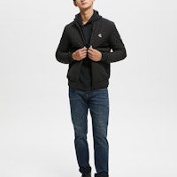Calvin Klein Jaket Hitam Kolar Berdiri Cetak Huruf Zip-Up Kain Kapas J323062-BEH Lookbook Calvin Klein Jaket Hitam Kolar Berdiri Cetak Huruf Zip-Up Kain Kapas J323062-BEH