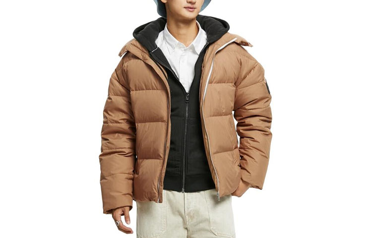 Order カルバン クライン キャメル フード付き 防水 ダウン ジャケット 冬用 保温 J323735-GV7