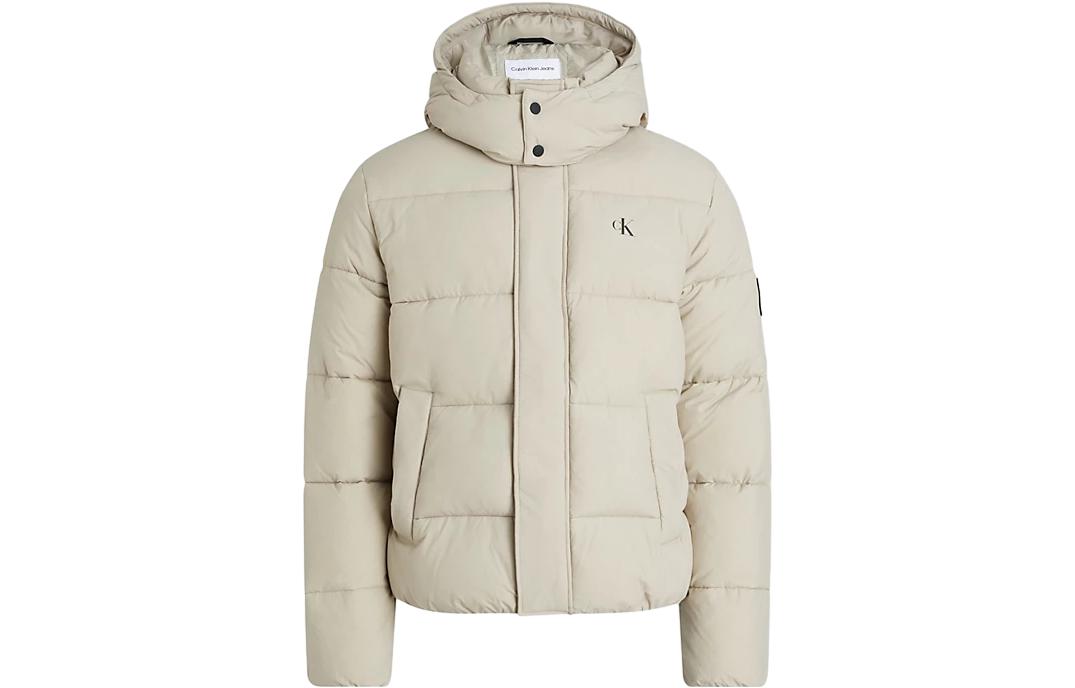 CALVIN KLEIN  Casual High-Neck Waterproof Hooded Padded Jacket Grey Beige J30J323708-PED