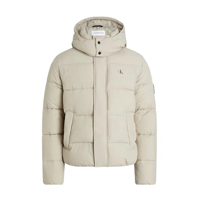 CALVIN KLEIN Casual High-Neck Waterproof Hooded Padded Jacket Grey Beige J30J323708-PED