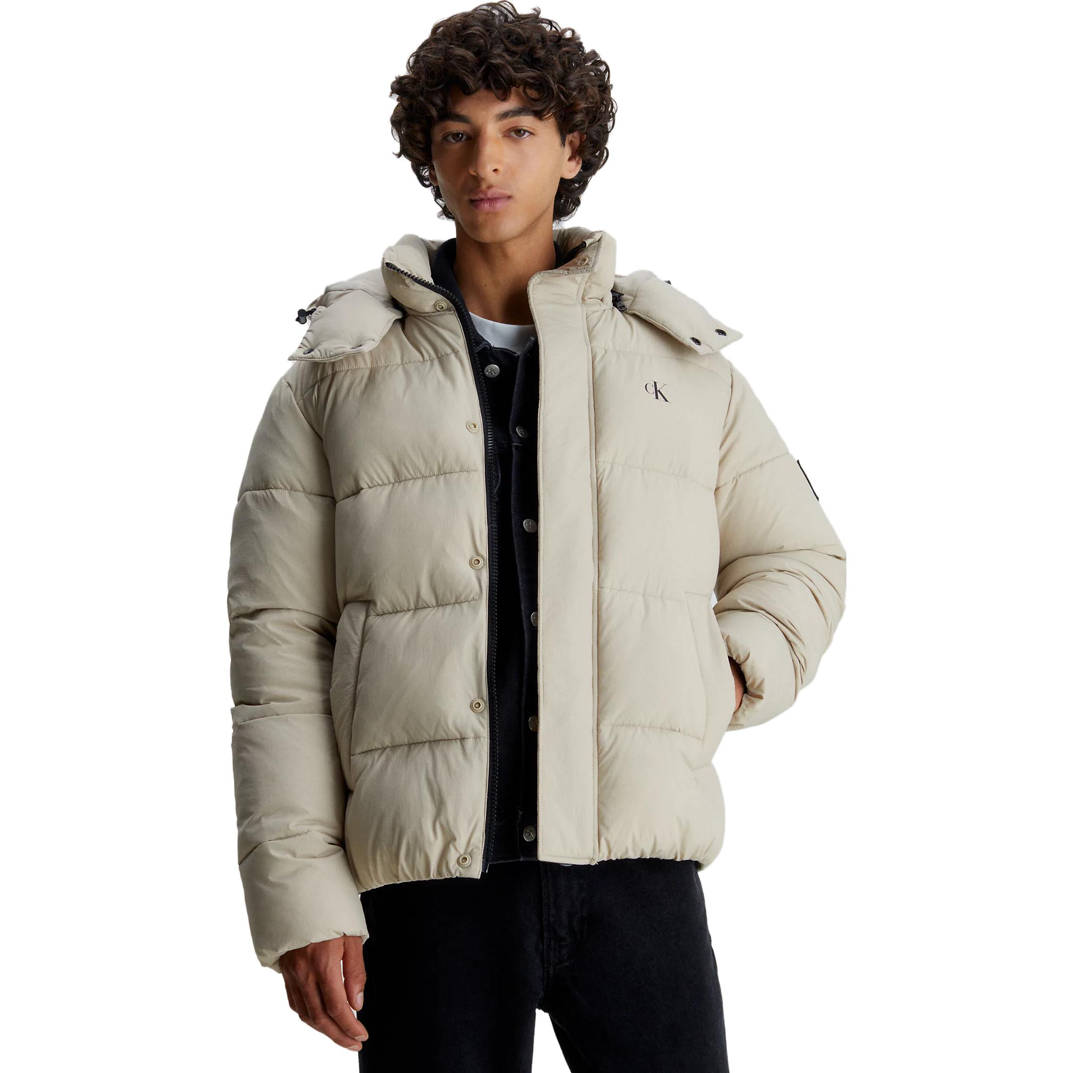 Lookbook CALVIN KLEIN Jaket Kalis Air Mempunyai Tudung Leher Tinggi Kelabu Beige J30J323708-PED