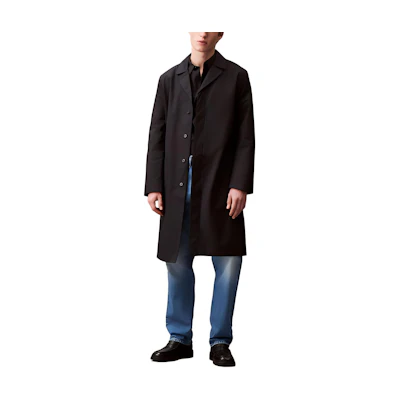 Calvin Klein Casual Trench Coat Hidden Placket Black Jacket. 40BM502-BAE