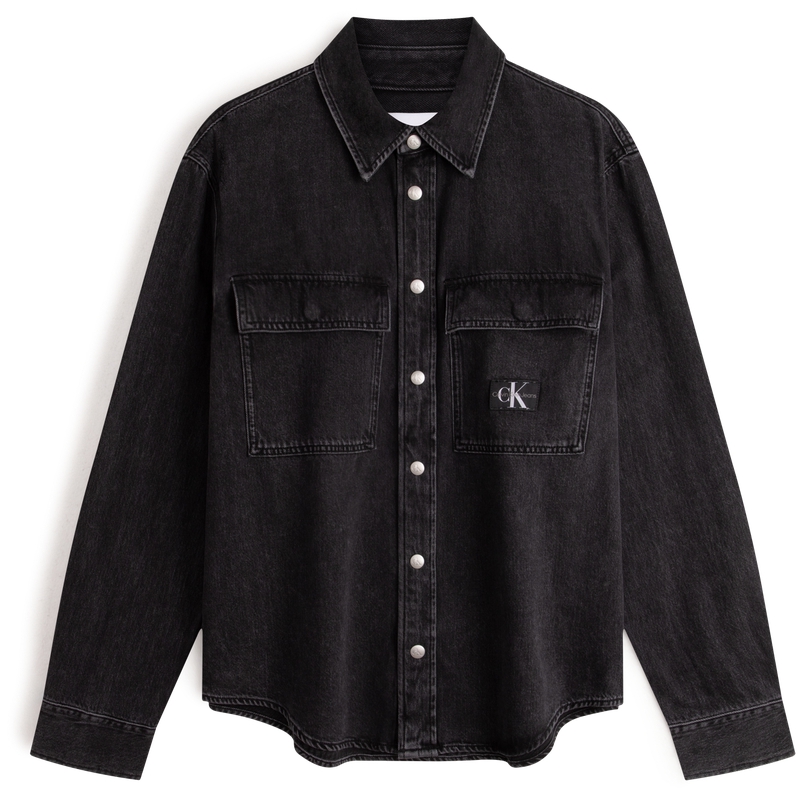 CALVIN KLEIN  Classic Loose-Fit Denim Black Cotton Shirt Retro Style J325544
