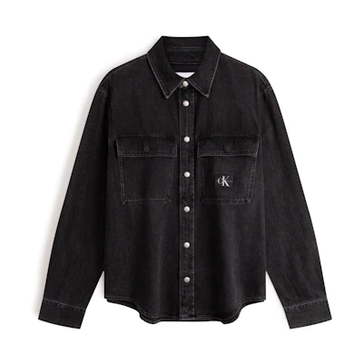 CALVIN KLEIN Classic Loose-Fit Denim Black Cotton Shirt Retro Style J325544