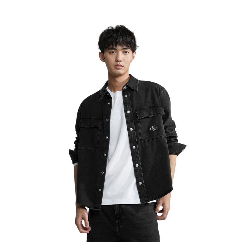 Sizing CALVIN KLEIN Kemeja Denim Hitam Klasik Longgar Gaya Retro J325544