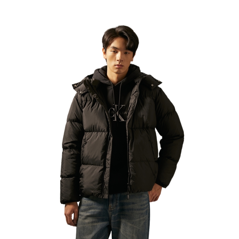 Shop Calvin Klein Jaket Puffer Bersulam Berhud Gaya Kasual. J327349