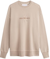 CALVIN KLEIN Embroidered Logo Crewneck Sweatshirt Beige Coffee Color J324475-PED CALVIN KLEIN Embroidered Logo Crewneck Sweatshirt Beige Coffee Color J324475-PED