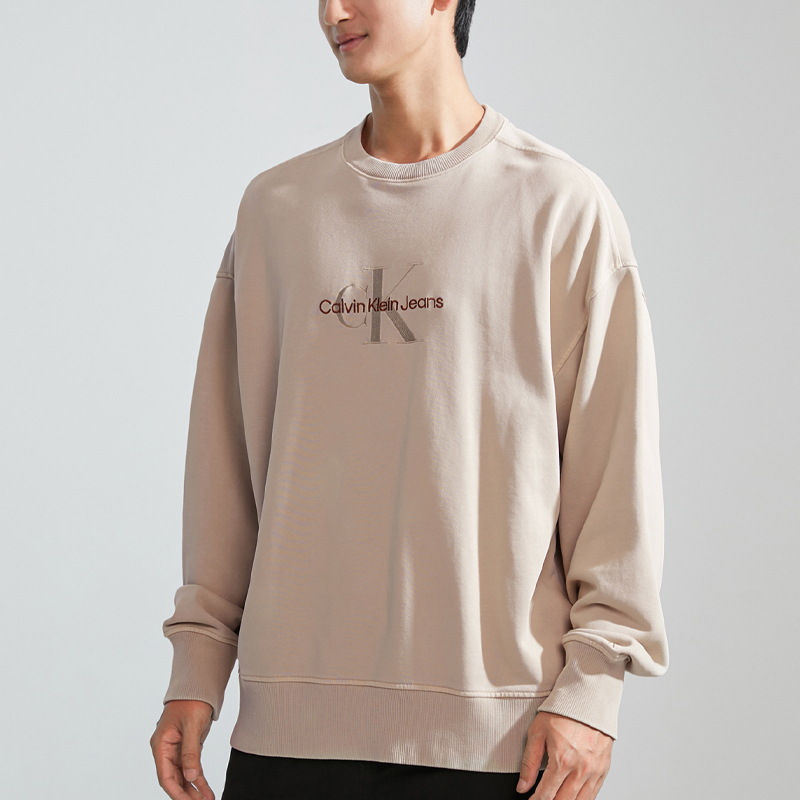 Details for CALVIN KLEIN Sweatshirt Logo Bordir Crewneck Warna Beige Coffee. J324475-PED