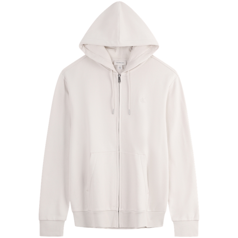 CALVIN KLEIN  Embroidered Logo Fleece Zip-Up Hoodie Milk White. 40QM434-67U