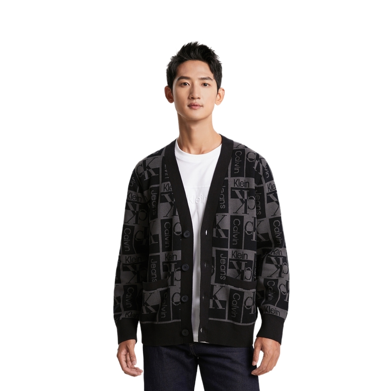 CALVIN KLEIN  Fall Winter V-Neck Knit Cardigan Space Black. J324798BEH 圖 4