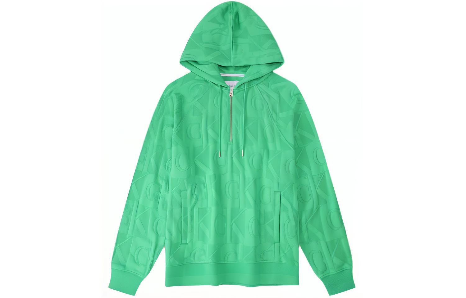 Calvin Klein  Jacquard Logo Half-Zip Cotton Knit Hoodie Green. J324406-LGP