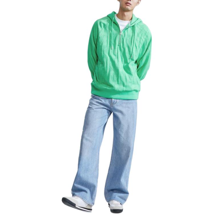 Shop Calvin Klein Jacquard Logo Half-Zip Hoodie Rajut Kapas Hijau. J324406-LGP