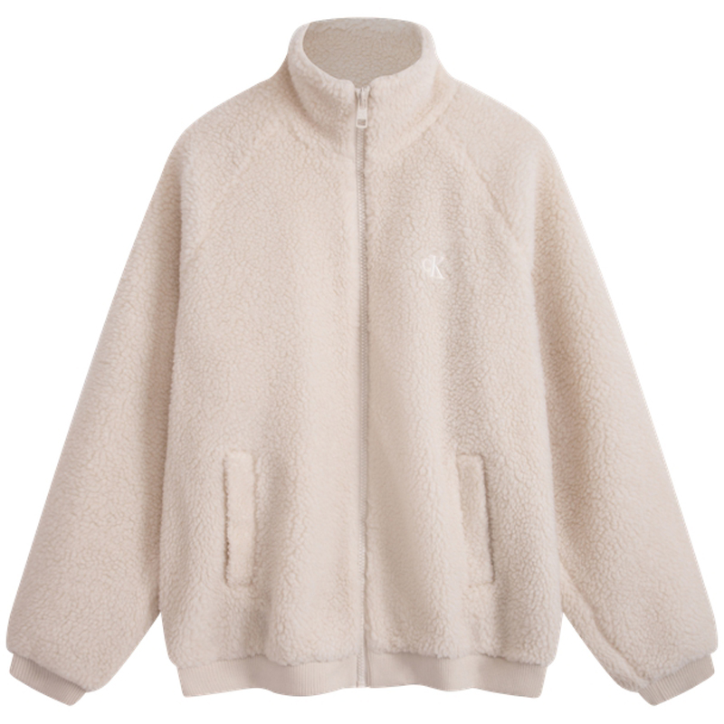 CALVIN KLEIN  Letter Embroidered Sherpa Fleece Stand Collar Jacket. J324346-ACF