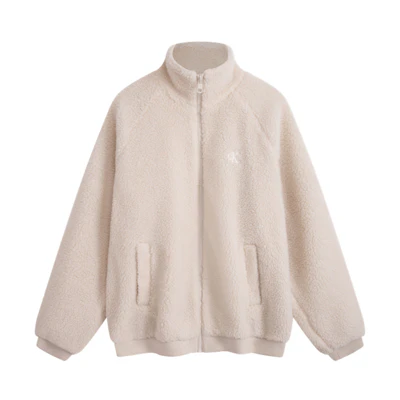 CALVIN KLEIN Letter Embroidered Sherpa Fleece Stand Collar Jacket. J324346-ACF