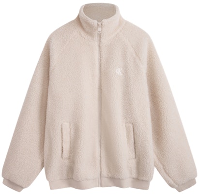 CALVIN KLEIN Letter Embroidered Sherpa Fleece Stand Collar Jacket. J324346-ACF Order CALVIN KLEIN Letter Embroidered Sherpa Fleece Stand Collar Jacket. J324346-ACF