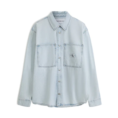 Calvin Klein Light Blue Minimalist Cotton Denim Shirt with Pocket. J322774-1AA