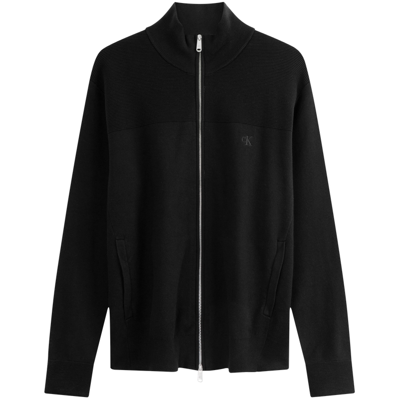 Calvin Klein  Lyocell Stretch Embroidered Stand Collar Zip Knit Cardigan J326589