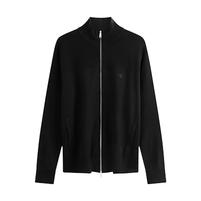 Calvin Klein Lyocell Stretch Embroidered Stand Collar Zip Knit Cardigan J326589