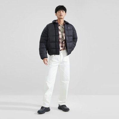 CALVIN KLEIN Quilted Checkered Print Button-Up Jacket Space Black J324058-BEH Shop CALVIN KLEIN Quilted Checkered Print Button-Up Jacket Space Black J324058-BEH