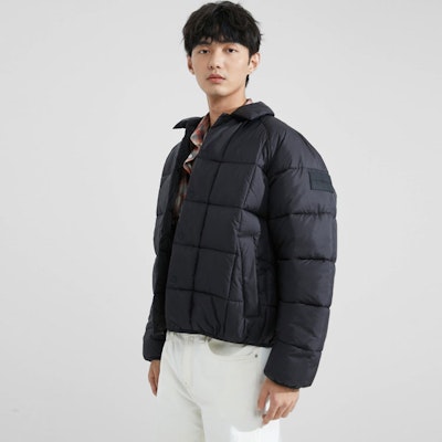 CALVIN KLEIN Quilted Checkered Print Button-Up Jacket Space Black J324058-BEH Details for CALVIN KLEIN Quilted Checkered Print Button-Up Jacket Space Black J324058-BEH