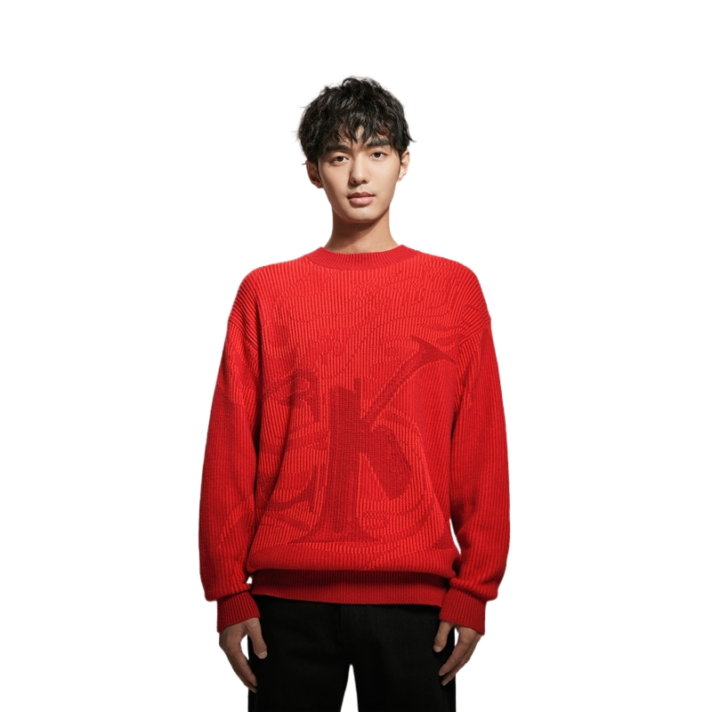 Shop Calvin Klein Sweater Corak Jacquard Naga Merah J324911