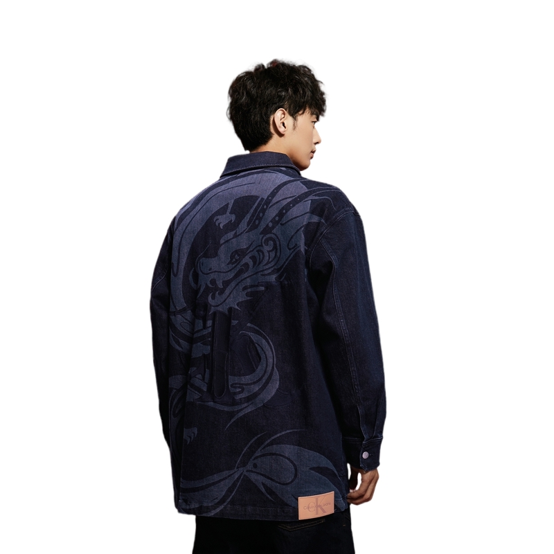 Purchase Calvin Klein Jaket Denim Retro Classic Cetakan Naga Biru Gelap J324908